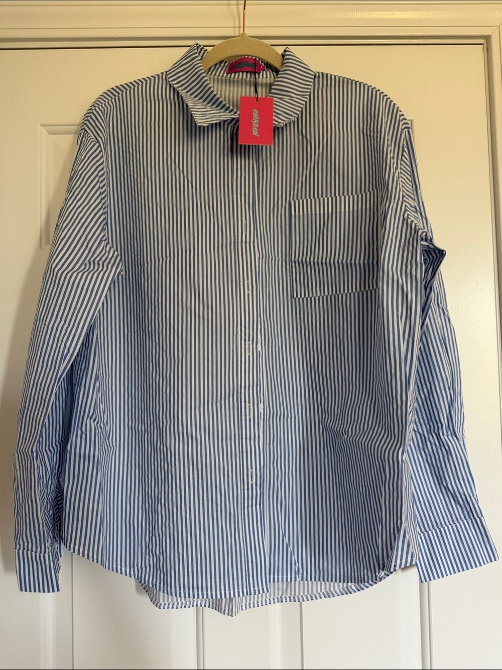 Edikted Striped Blue & White Womens Button-Up Shirt